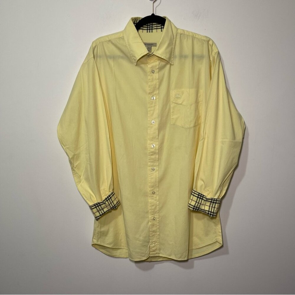 Burberry London Men's butter Yellow long sleeve logo button down shirt in XX